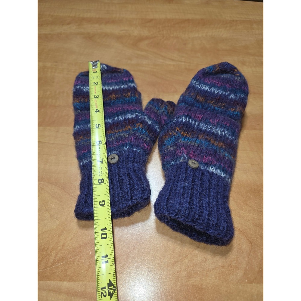 KTS Handmade in Nepal 100% Wool Fleece Lined Mittens Purple Striped Knit Boho - Picture 6 of 7